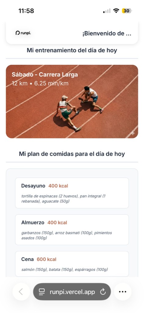 App Runpi - Entrenamiento y plan de comidas
